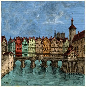 Die kleine Brücke, die später die Pont au Change in Paris im Mittelalter wurde