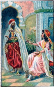Der Sultan und die Prinzessin. Geschichte „Histoire du cheval enchante“ in „Les mille et une nuits“. Chromolithographie aus dem späten 19. Jahrhundert