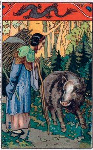 Der schreckliche Eber. Chinesisches Märchen. Chromolithographie aus dem späten 19. Jahrhundert. von Unknown artist