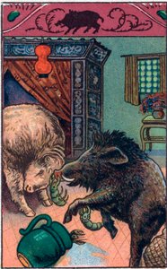 Das schreckliche Wildschwein. Chinesisches Märchen. Chromolithographie aus dem späten 19. Jahrhundert. von Unknown artist