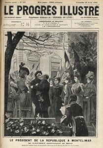Die Reise des Präsidenten der Republik nach Montelimar (Drome, Frankreich): Emile Loubet (1838-1929) und seine Mutter. Gravur in „Der illustre Fortschritt“ von April 1899