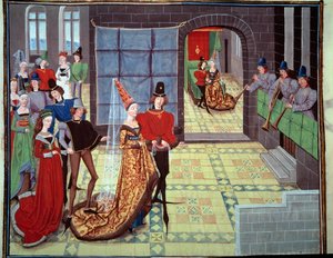 Die Hochzeit von Renaud und Clarisse. Miniatur aus dem Manuskript „Renaud de Montauban“ oder „Les quatre fils Aymon“ von Loyset Liedet. 15. Jahrhundert, Bibliotheque de l