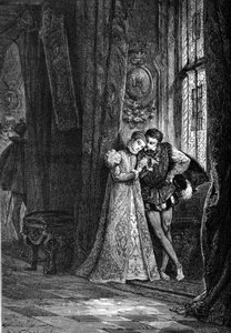 Die jungen Verlobten Marie Iere Stuart (1542 - 1587) und François II (1544 - 1560) zogen sich gerne zurück, um sich zu unterhalten. Gravur des 19. Jahrhunderts