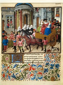Theseus in Athen. Miniatur aus einem französischen Manuskript von „Teseida delle nozze di Emilia“ von Giovanni Boccaccio (1313-1375)
