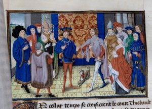 Thibaut III. von Champagne, Louis, Graf von Blois und Chartres, und Baudouin IX. von Flandern treffen sich. Miniatur in „Chronik der Zeit von Herodes Antipas“ von Unknown artist