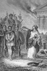 Dritter Punischer Krieg: Selbstmord der Frau des karthagischen Generals. Stich 1884