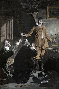 Dreißigjähriger Krieg: Wallenstein gewarnt - Dreißigjähriger Krieg (1618-1648): Isoliert in Böhmen, Albrecht (Albert) von Wallenstein (Waldstein) (1583-1634) von Unsicherheit und Aberglauben geplagt, umgeben von Ärzten und Astrologen von Unknown artist
