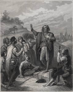 Thomas Müntzer predigt - Thomas Müntzer (1489-1525) lehrt seine Doktrin - Gravur in „Les Fastes populaires, ou Histoire des actes heroiques du peuple et de son influence sur les sciences, les arts, l