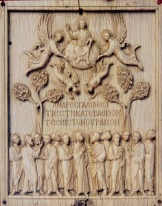 Fliese mit der Himmelfahrt. Elfenbein-Basrelief im Bargello-Nationalmuseum in Florenz von Unknown artist