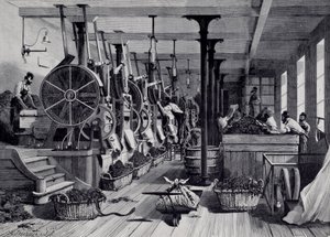 Tabakfabrik, Waschraum und Tabakverarbeitung. Gravur um 1867. Paris, Musée Carnavalet von Unknown artist
