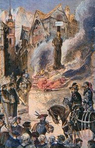 Folterung von Michel Servet in Genf (1511-1553) - Gravur