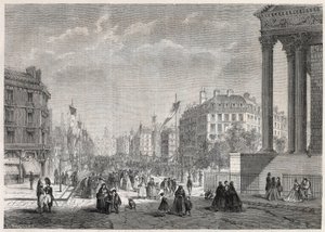 Transformationen von Paris unter dem Zweiten Kaiserreich, Paris Haussmann: Dekoration des Boulevard Malesherbes, am Tag seiner Einweihung am 13. August 1861 - Gravur in „Le Monde Illustré“ von Unknown artist