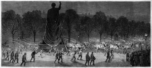 Transport der Statue der Republik (Marianne in Bronze, 9,50 m hoch) von den Werkstätten von Herrn Thiebaut zum Place de la Republique in Paris im Jahr 1883 von Unknown artist