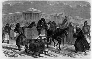 Eistransport in St. Petersburg, Russland. Gravur in „The Youth Journal“ von Unknown artist