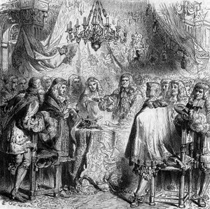 Vertrag von Aachen. Unterzeichnet am 2. Mai 1668 zwischen Frankreich und Spanien, beendete er den Devolutionskrieg und übergab Flandern an Frankreich. Gravur von 1866 von Unknown artist