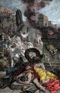 Trojanisches Pferd - Trojanischer Krieg: das hölzerne Pferd betritt die befestigte Stadt
