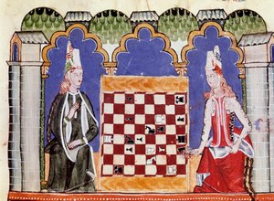 Zwei Frauen spielen Schach. Miniatur aus dem Manuskript 