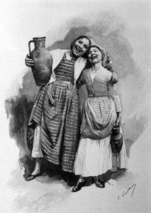Zwei junge Frauen aus dem Volk, Bewohnerinnen von Palermo. Sizilien Gravur des 19. Jahrhunderts von Unknown artist