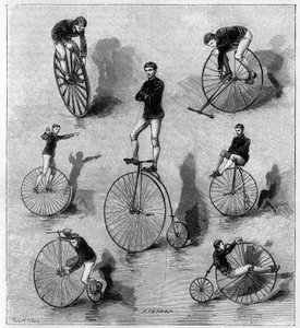 Velocipedische Übungen von Amerikaner Dan Canary. Gravur in „La Nature: revue des sciences et de leurs Anwendungen in den Künsten und der Industrie“ vom 21. Juli 1888. von Unknown artist