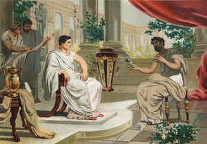 Vespasian (in Latein Titus Flavius Vespasianus) mit Plinius dem Älteren. nach „Hombres y Mujeres celebres“. Barcelona 1877. Plinius der Ältere (23-79) von Unknown artist