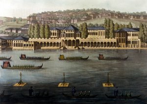 Ansicht von Konstantinopel, eine der Residenzen des Sultans am Bosporus. 19. Jahrhundert.