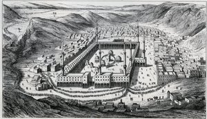 Ansicht von Mekka und seiner großen Moschee zur Zeit des Pilgerbesuchs - Gravur aus dem 19. Jahrhundert. von Unknown artist