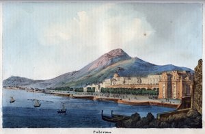 Ansicht von Palermo im 19. Jahrhundert - Gravur aus „Usi e Costumi di Tutti i Popoli dell
