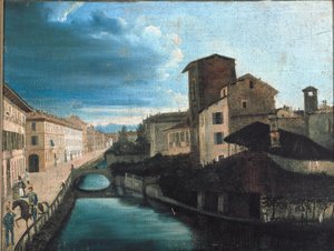 Blick auf den San Gerolamo-Kanal in Mailand (Öl auf Holz) von Unknown artist