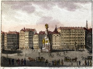 Ansicht von Wien und dem Grabenplatz, der seinen Namen von dem von den Römern gegrabenen Graben zur Verteidigung der Stadt hat. Lithographie aus der Mitte des 19. Jahrhunderts. von Unknown artist