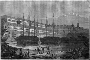 Ansicht der Corderies, des Bagne und des Turms von Saint Louis in Brest. In „The picturesque store“ 1835 von Unknown artist