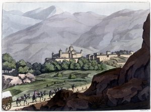Ansicht des Escorial, Palast und Kloster von Spanien, erbaut unter Philipp II. zwischen 1563 und 1584. Lithographie des 19. Jahrhunderts