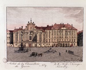 Ansicht des Hotels der Kriegs-Kanzlei in Wien. Österreich, Gravur von 1815, Privatsammlung von Unknown artist