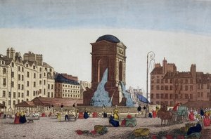Ansicht des Marktes und Brunnens der Unschuldigen - Gravur von Unknown artist