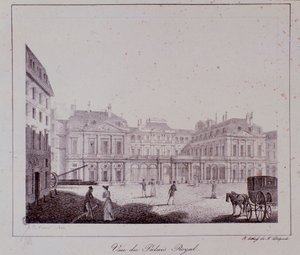 Ansicht des Königspalastes in Paris. Gravur von 1820 Private Sammlung von Unknown artist