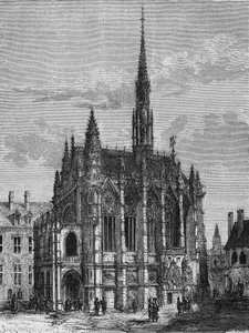 Ansicht der Sainte-Chapelle-Kirche in Paris. Gravur aus „L