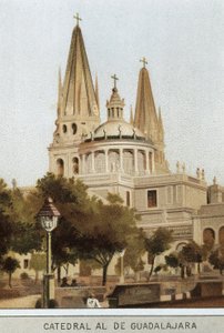 Ansicht der Kathedrale von Guadalajara in Mexiko-Stadt, Mexiko. Chromolithographie des 19. Jahrhunderts von Unknown artist