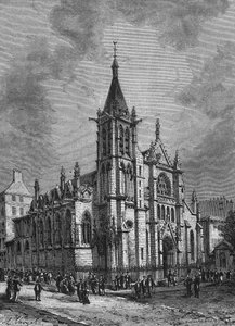 Ansicht der Kirche Saint Séverin in Paris Ende des 18. Jahrhunderts. Gravur aus 
