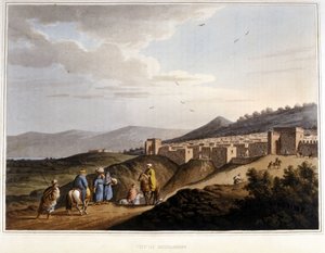Blick auf die Stadt Bethlehem im Westjordanland. Befestigungen. 19. Jahrhundert