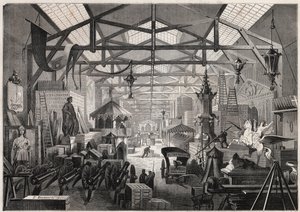 Ansicht der Bauwerkstätten von Eugène Delessert, Gesellschaft zur Organisation öffentlicher Feste, Avenue Dauphine in Paris - Gravur in „Le Monde Illustré“ von Unknown artist