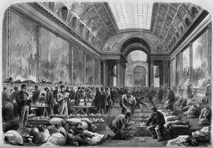 Ansicht der Galerie der Schlachten des Schlosses von Versailles, wo das Postamt installiert ist