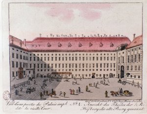Ansicht des Teils des Kaiserpalastes namens Alte Burg in Wien. Österreich. Gravur von 1815. Private Sammlung