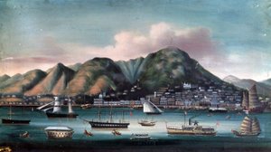 Ansicht des Hafens von Hongkong (Segelboote und Dampfschiff) von Unknown artist
