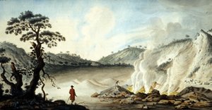 Ansicht der Solfatara, vulkanisches Gelände, das heiße Dämpfe und Schwefelgase ausstößt. Pozzuoli bei Neapel. 19. Jahrhundert von Unknown artist