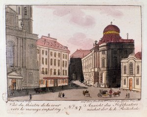Ansicht des Theaters und des Hofes in Richtung der kaiserlichen Reitschule in Wien, Österreich. Gravur von 1815 Private Sammlung von Unknown artist