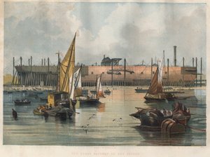 Ansicht des transatlantischen Liners „Great Eastern“ (Leviathan) im Bau in der Thames-Werft in London. Gravur in „The Illustrated London News“ vom 7. November 1857. von Unknown artist