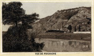 Ansicht des Dorfes Poilvache, Tal der Maas, Belgien. Chromolithographie des späten 19. Jahrhunderts. von Unknown artist