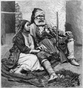 Vlach-Typen und -Kostüme (Palicare und Zigeuner). Nach einem Foto von Ch. de Szathmari aus Bukarest. Gravur in „Le Monde Illustré“ Nr. 28 vom 24. Oktober von Unknown artist