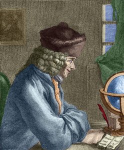 Voltaire (1694-1778) in seinem Büro in Vernay