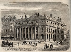 Ansicht des Theaters Odeon in Paris - im 19. Jahrhundert - Gravur in „Dictionnaire populaire illustrious“ - 1864 - von Joseph Decembre und Edmond Allonier -