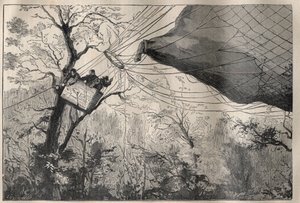 Krieg von 1870: der Abstieg des Ballons „Armand Barbès“ mit Léon Gambetta an Bord am 7. Oktober 1870 - Gravur in „La Science française“ von Unknown artist